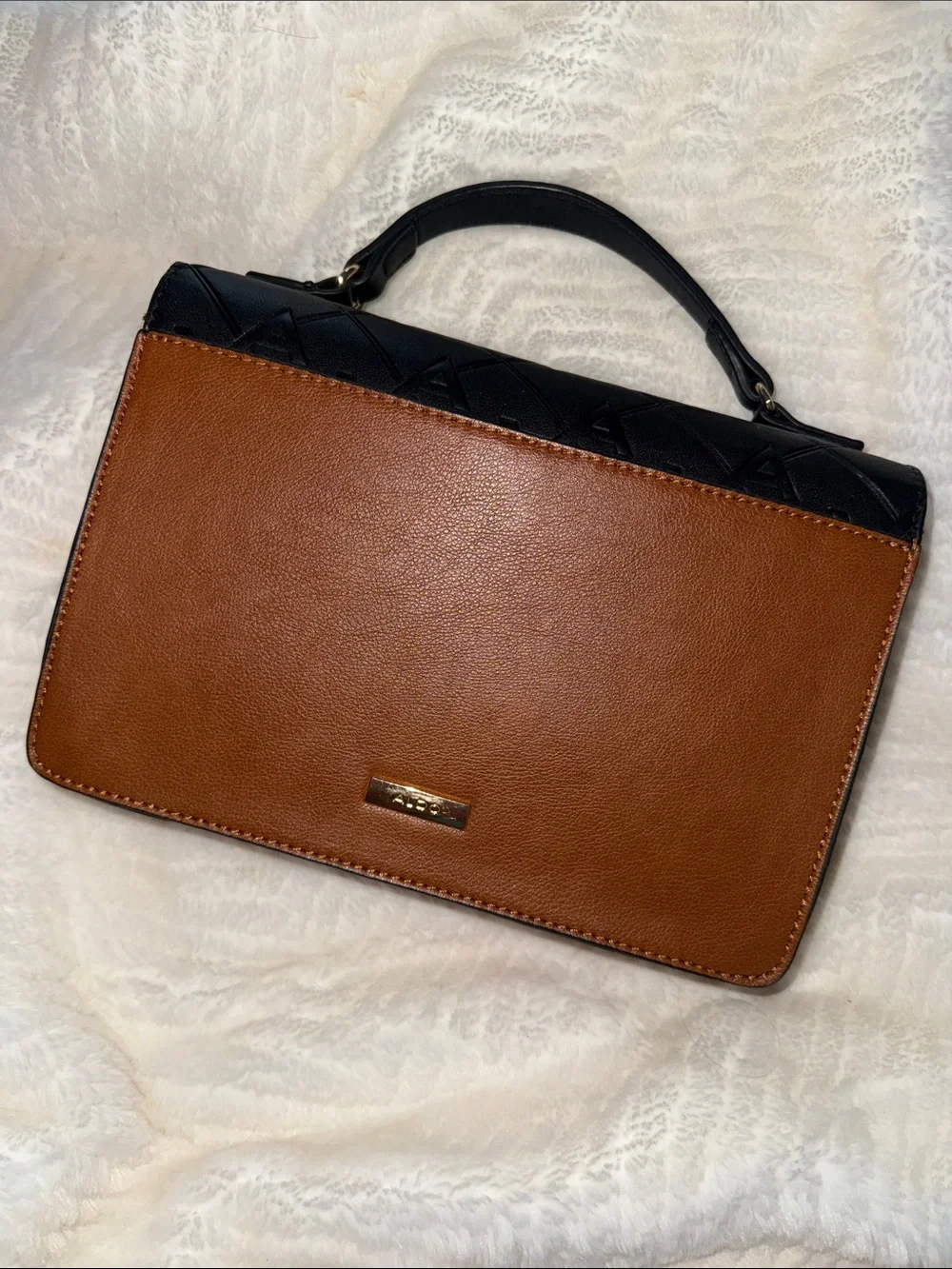 ALDO Black, White & Brown Top-Handle Satchel